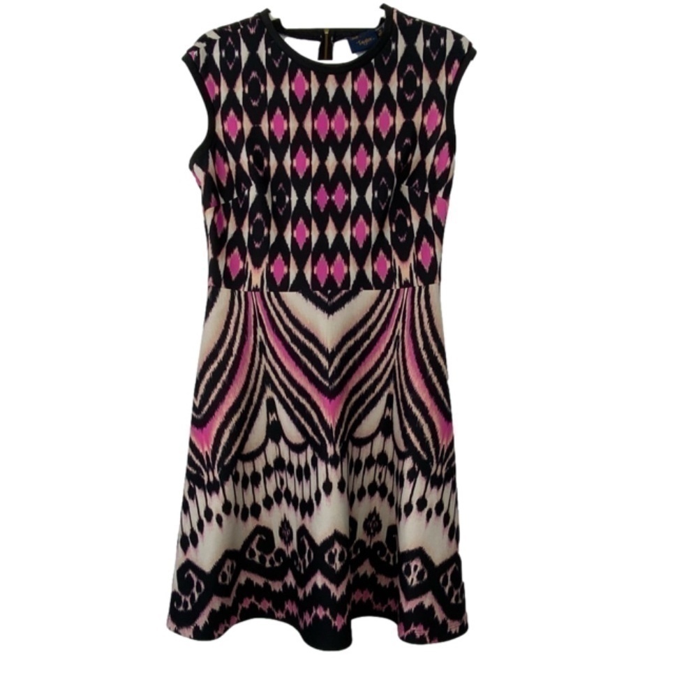 JUST...TAYLOR fit and flair black, cream and pink dress size 10 read description
